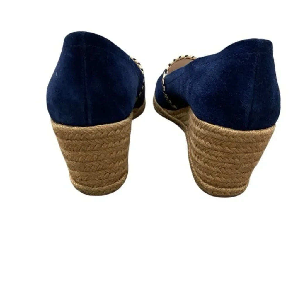 Jack Rogers Palmer Espadrille Peep Toe Wedge Navy Blue Faux Suede Size 9M